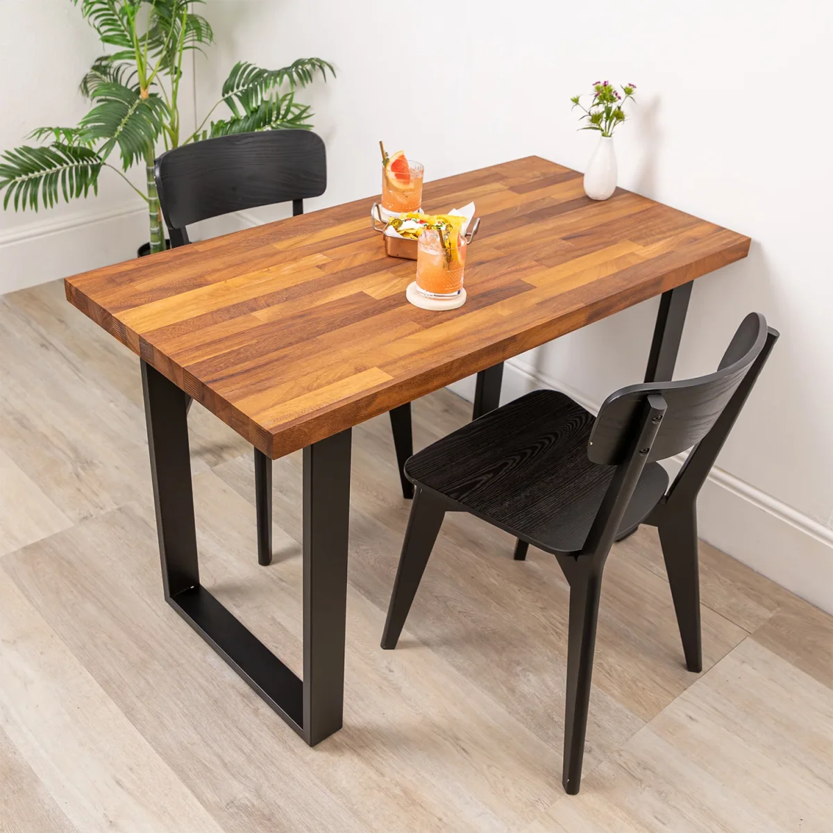 Iroko Solid Wood Table with Square Metal Legs - Image 2