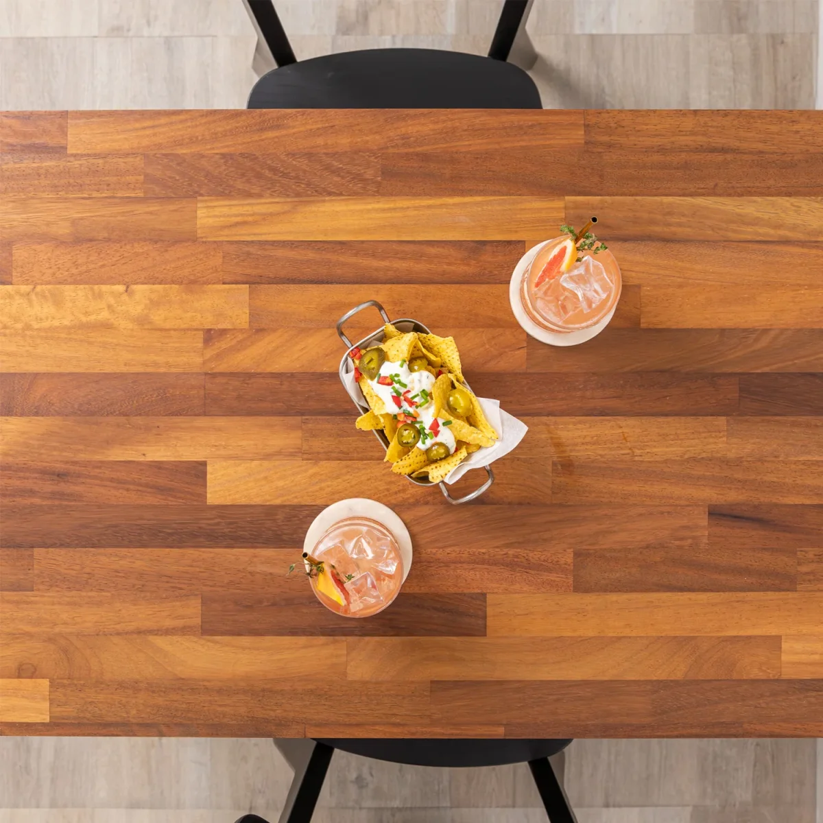 Iroko Solid Wood Table with Square Metal Legs - Image 4