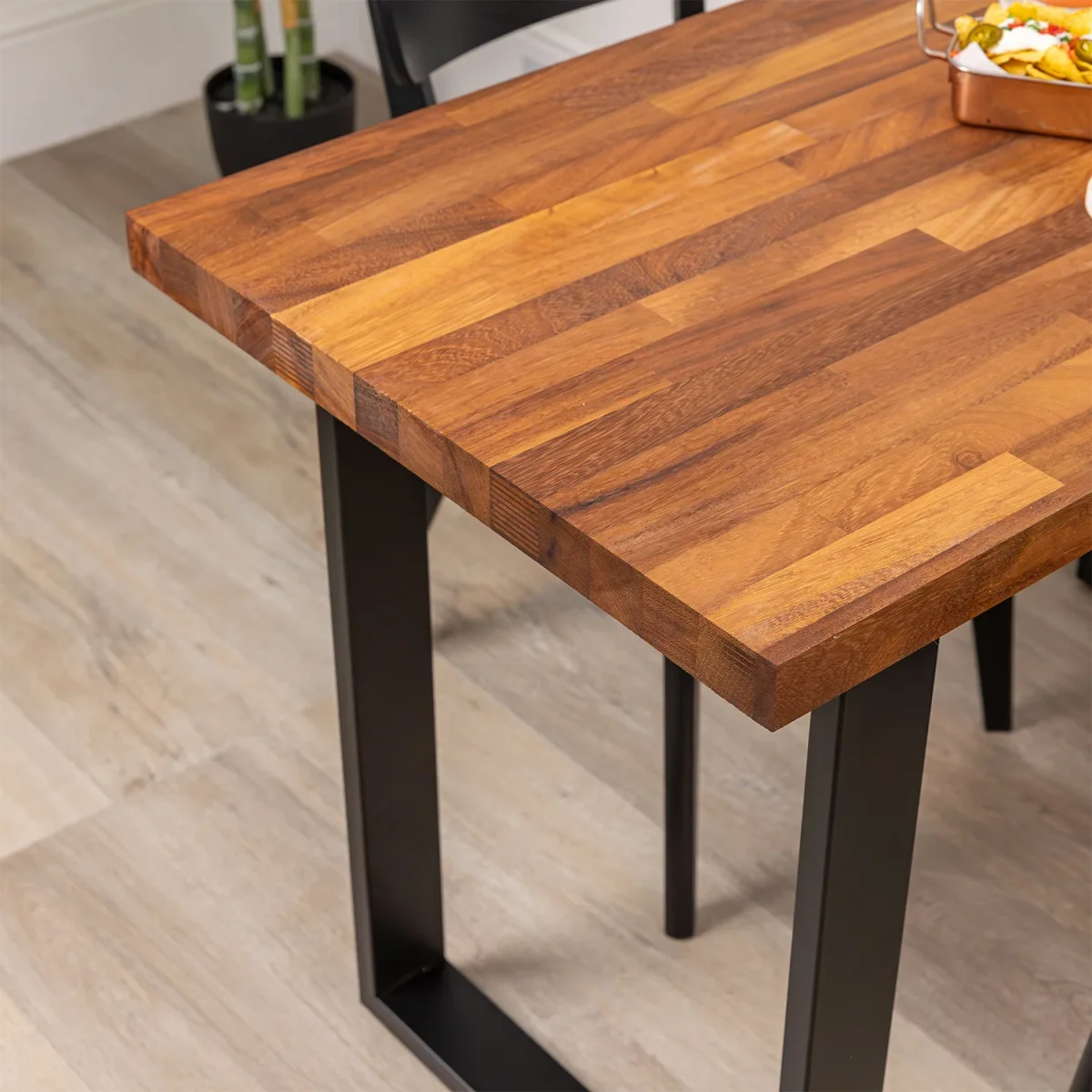 Iroko Solid Wood Table with Square Metal Legs - Image 3
