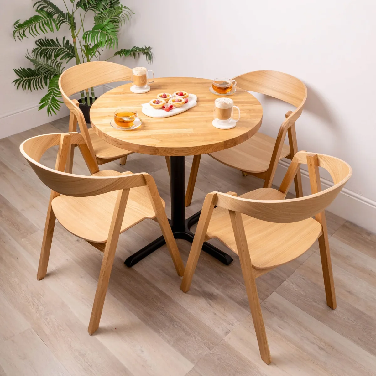 Solid Oak Round Dining Table with Cast Iron Base - Image 6