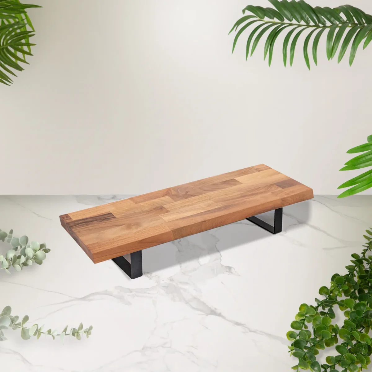 Walnut Solid Wood Monitor Stand with Black Metal Legs - Image 4